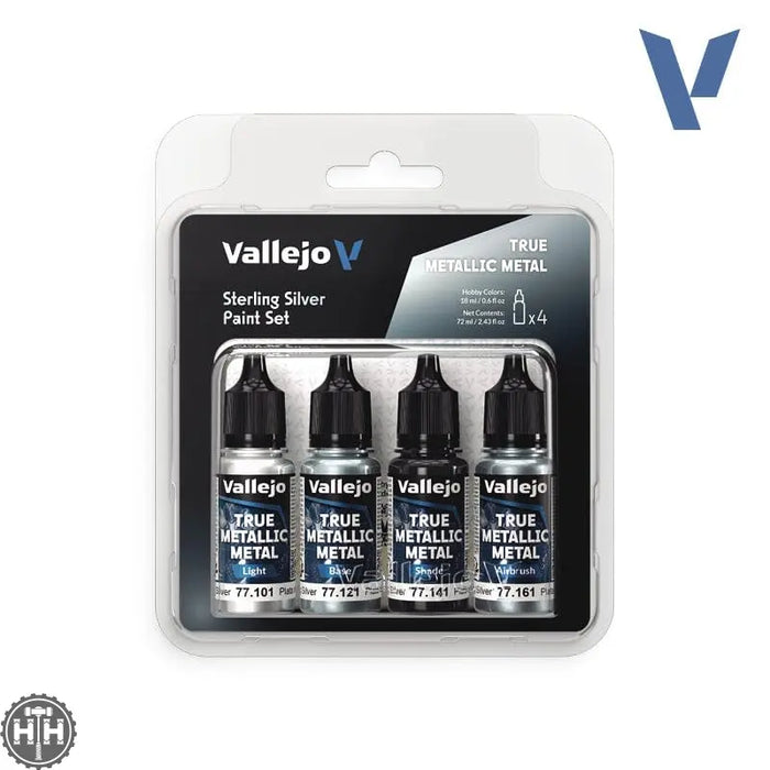 77251 - True Metallic: Metal Paint Set - Sterling Silver (x4 Colours) True Metal Vallejo