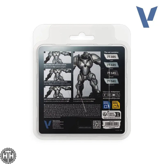 77251 - True Metallic: Metal Paint Set - Sterling Silver (x4 Colours) True Metal Vallejo