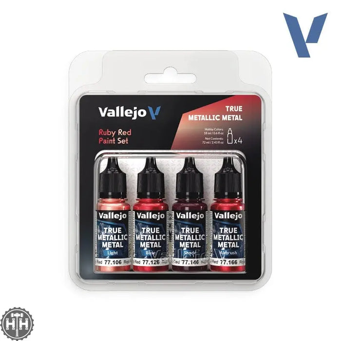 77254 - True Metallic: Metal Paint Set - Ruby Red (x4 Colours) True Metal Vallejo