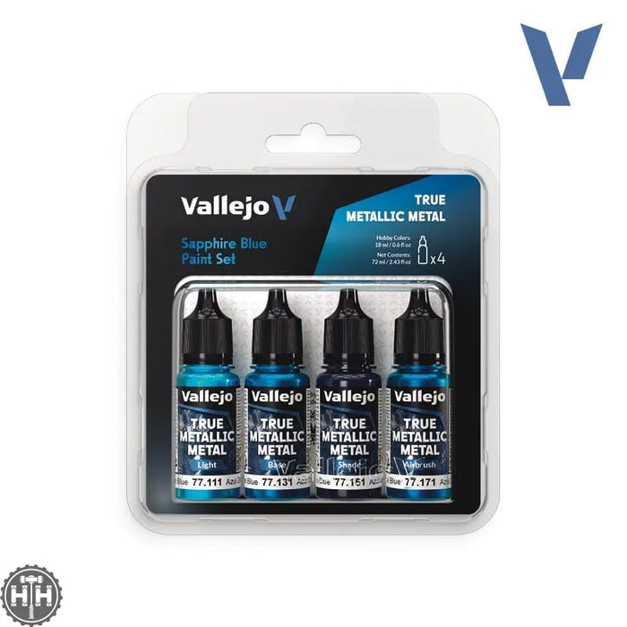 77256 - True Metallic: Metal Paint Set - Sapphire Blue (x4 Colours) True Metal Vallejo