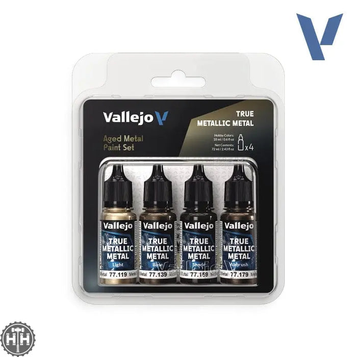 77258 - True Metallic: Metal Paint Set - Aged Metal (x4 Colours) True Metal Vallejo