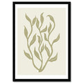 Framed art print of abstract seaweed in neutral tones, displayed in a vertical wooden frame.