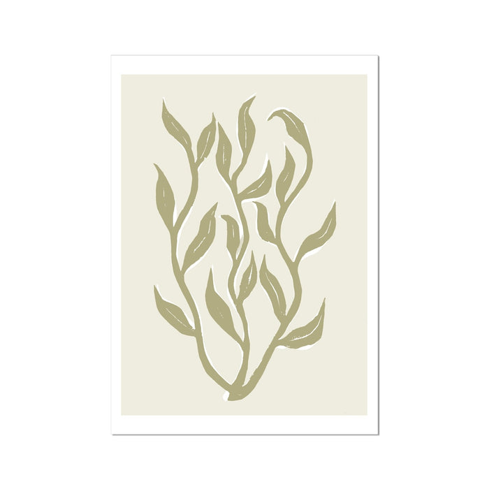 A minimalist abstract art print of seaweed, featuring shades of green on a light background, with no visible frame.