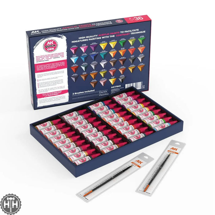 Ak17601 Quick Paint Set 36 Quick Gen Colors (2 Brushes) AK Quick Gen AK Interactive