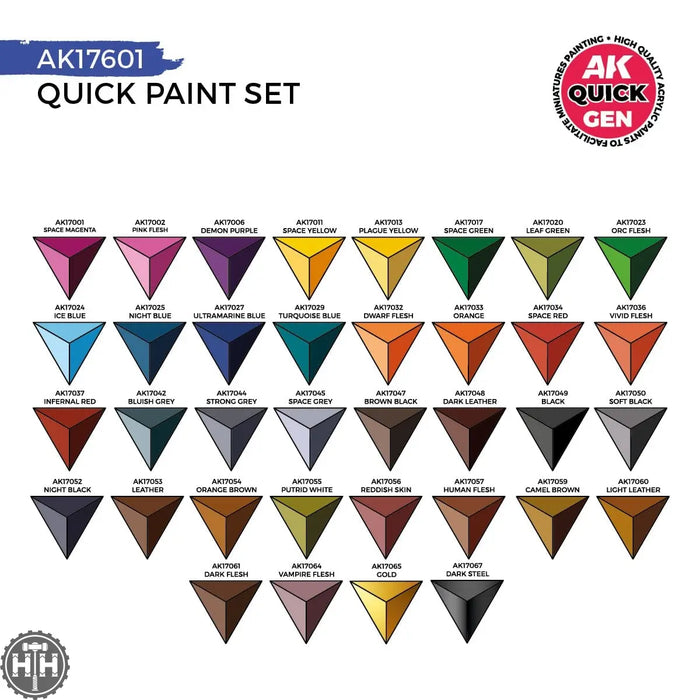 Ak17601 Quick Paint Set 36 Quick Gen Colors (2 Brushes) AK Quick Gen AK Interactive