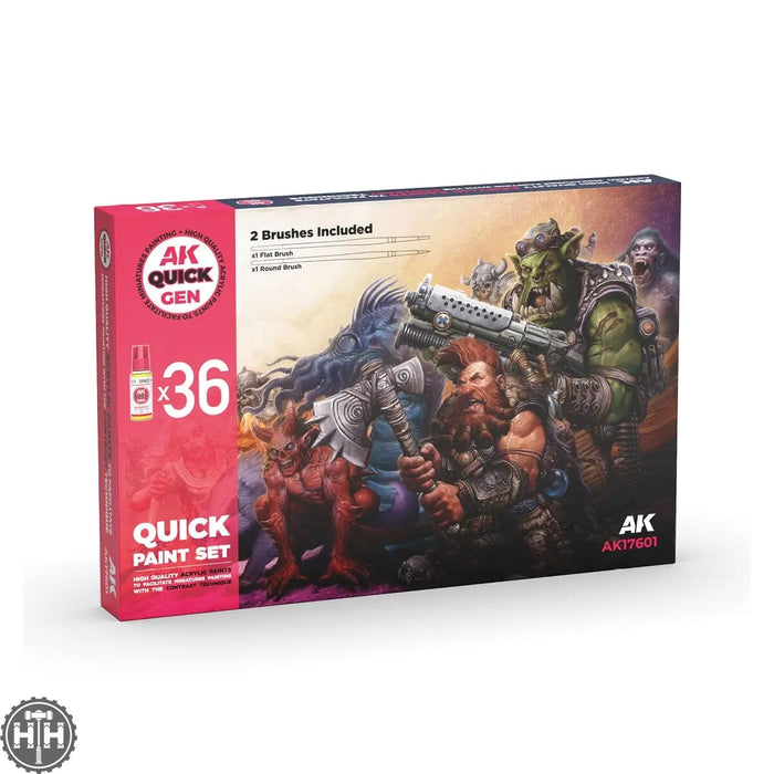 Ak17601 Quick Paint Set 36 Quick Gen Colors (2 Brushes) AK Quick Gen AK Interactive
