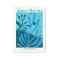 Seaweed art print with marine blue design and 'Algues Marines' text on a white background