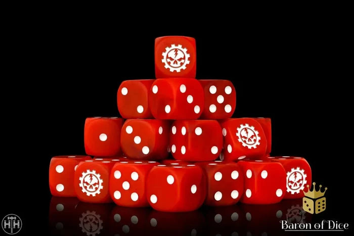 Baron Of Dice: 16mm D6 Death Engines, Red 25pcs 16mm D6 Designs Baron of Dice