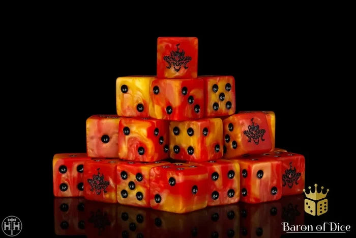 Baron Of Dice: 16mm D6 Fire Demon 25pcs 16mm D6 Designs Baron of Dice