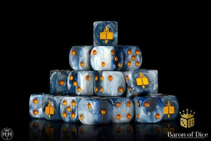 Baron Of Dice: 16mm D6, Golden Tome Dice 25pcs 16mm D6 Designs Baron of Dice