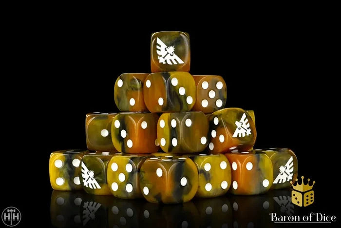 Baron Of Dice: 16mm D6 Inquisition Gold 25pcs 16mm D6 Designs Baron of Dice