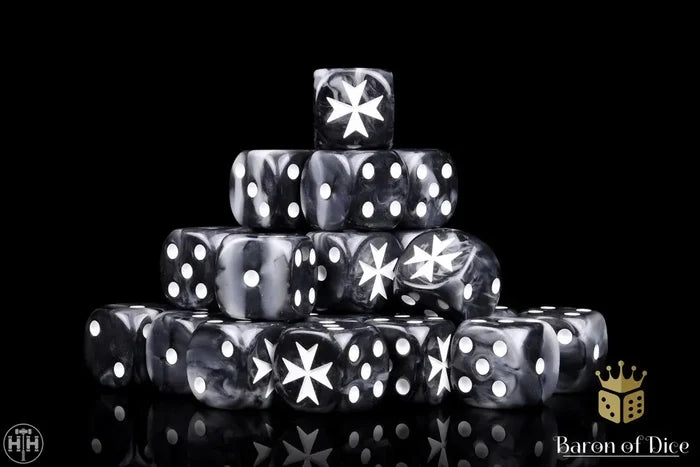 Baron Of Dice: 16mm D6 Knight Templars, Black 25pcs 16mm D6 Designs Baron of Dice