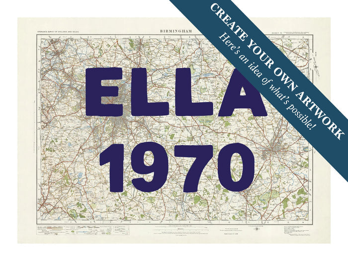 custom Map print of Birmingham | Personalised Map Print | Map Wall Art in blue - Unframed wall art