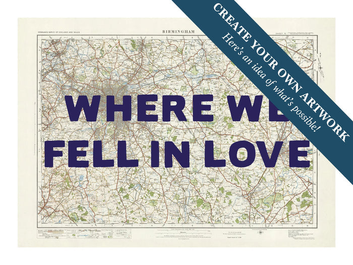 custom Map print of Birmingham | Personalised Map Print | Map Wall Art in blue - Unframed wall art
