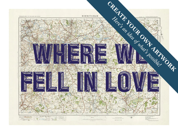 Custom map print of Birmingham | Personalised Map Print | Map Wall Art in Navy Vintage Font - Framed wall art