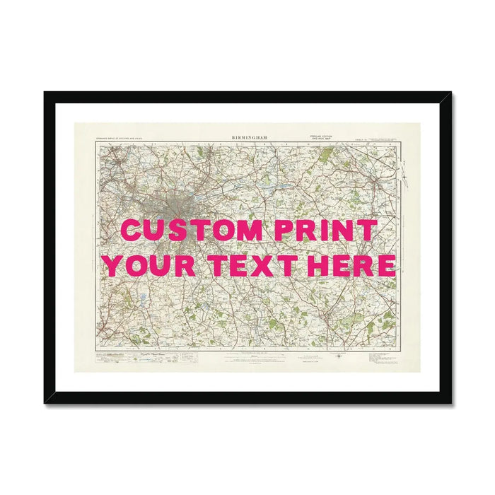 Map print of Birmingham | Personalised Map Print | Map Wall Art in Pink Hand Drawn Font - Framed wall art