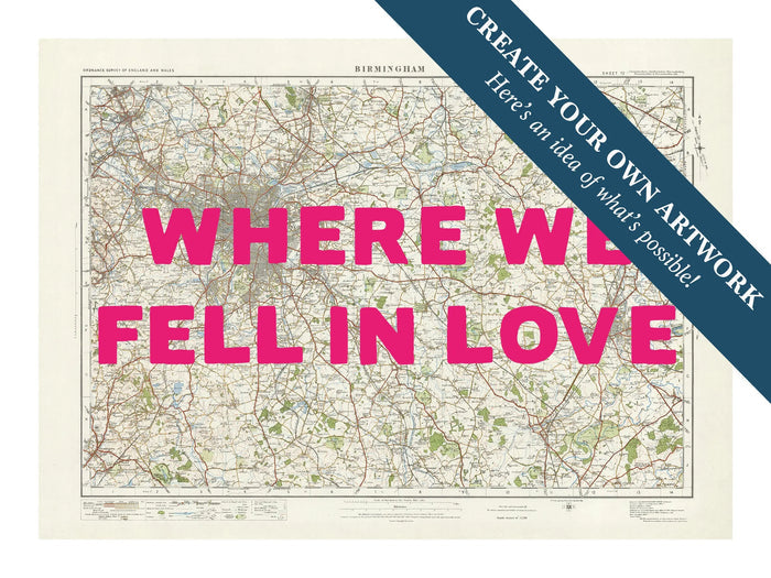 Map print of Birmingham | Personalised Map Print | Map Wall Art in Pink Hand Drawn Font - Framed wall art