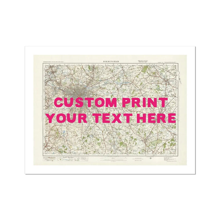 Custom Map Print of Birmingham in Pink Hand Drawn Font | Personalised Map Print | Map Wall Art - Unframed Wall Art