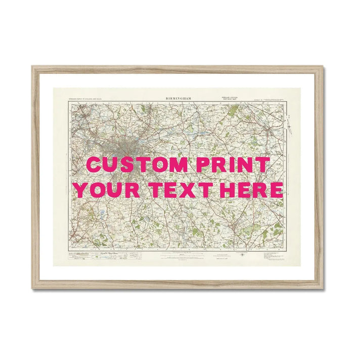 Map print of Birmingham | Personalised Map Print | Map Wall Art in Pink Hand Drawn Font - Framed wall art