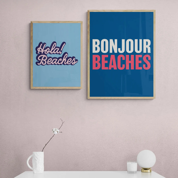 Bonjour Beaches (Tricolour) Word Art Print - Framed - Beach House Art