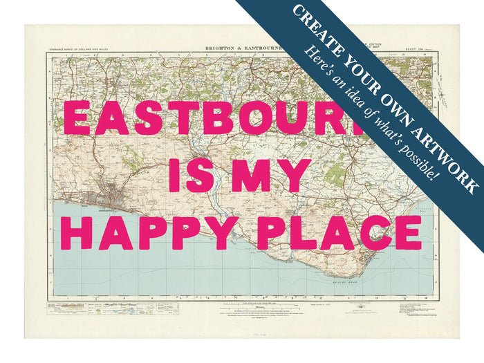 custom Map print of Brighton | Personalised Map Print | Map Wall Art in Pink Hand Drawn Font - Framed wall art