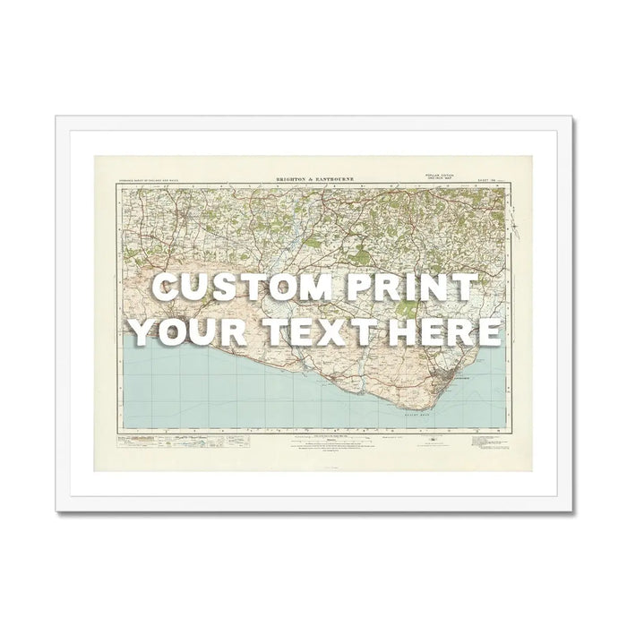 Map Print of Brighton | Personalised Map Print | Map Wall Art in White Hand Drawn Font - Framed Wall Art