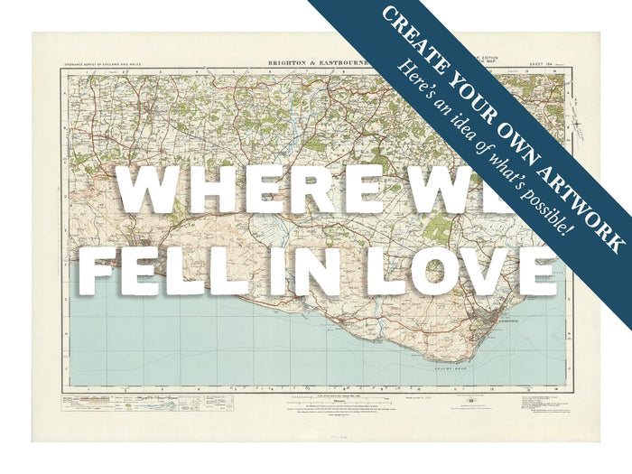 Custom Map print of Brighton | Personalised Map Print | Map Prints in white font - Unframed Wall art