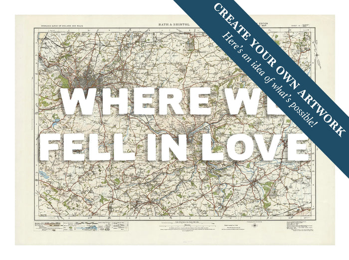 Map Print of Bristol & Bath | Personalised Map Print | Map prints in white font - Framed wall art