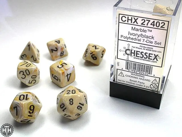 Chessex Marble Polyhedral Ivory/black 7-Die Set 7-Die Set Chessex