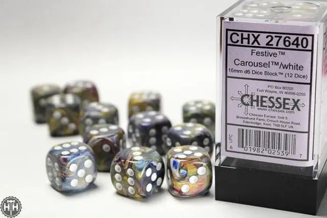 Chessex Festive 16mm d6 Carousel/white Dice Block (12 dice) 16mm Dice Chessex
