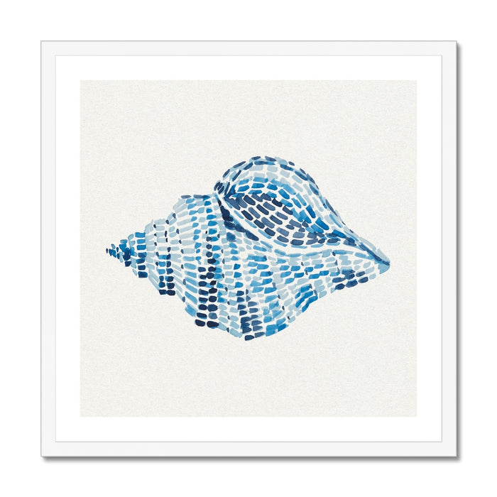 Framed artwork of a blue shell on a white background