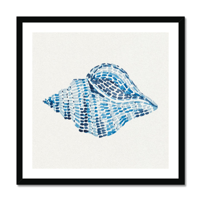 Framed artwork of a conch shell on a white background