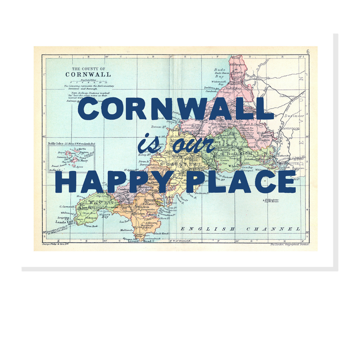 Map of Cornwall with 'Cornwall is our happy place' text