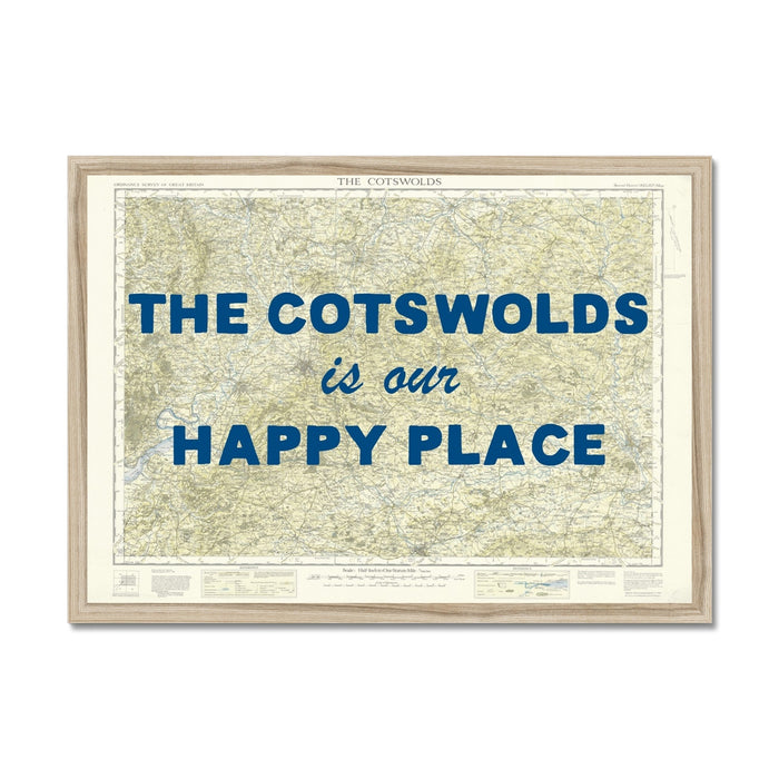 Framed map of The Cotswolds with text 'The Cotswolds is our Happy Place' on a white background