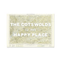 Map of The Cotswolds with text 'The Cotswolds is our happy place' on a white background