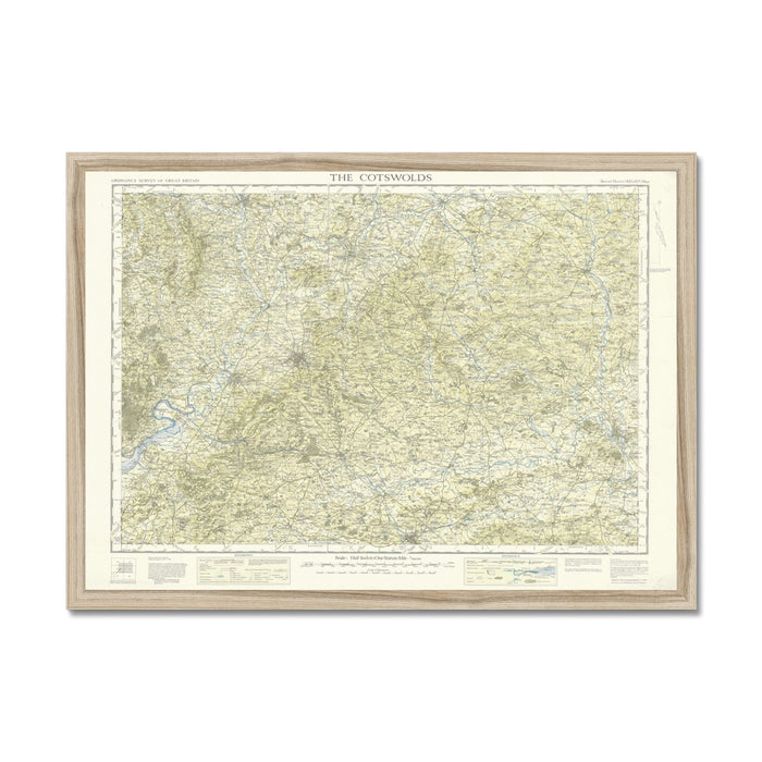 Framed map of The Cotswolds on a white background