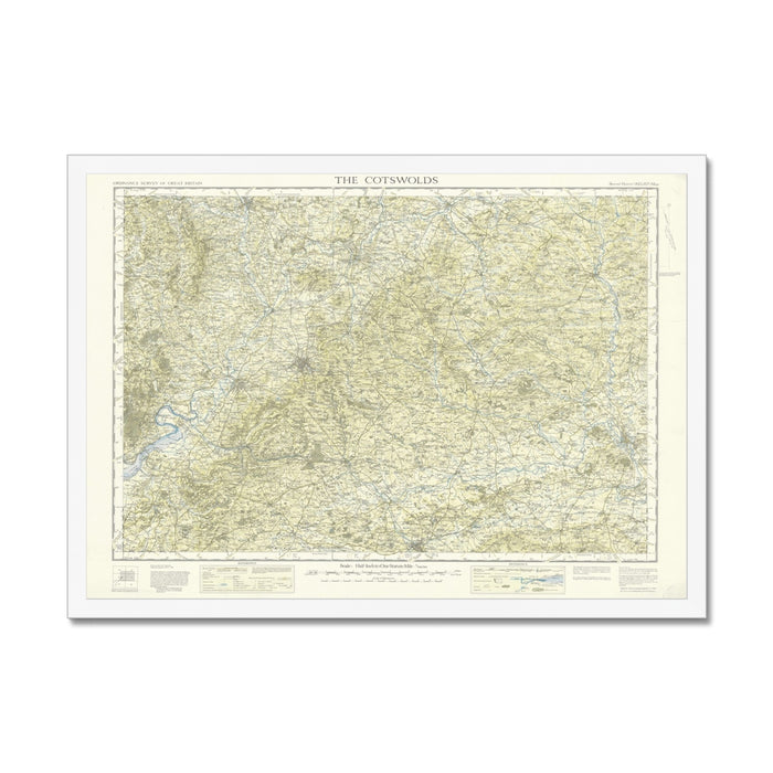 Map print of The Cotswolds with a white border on a white background