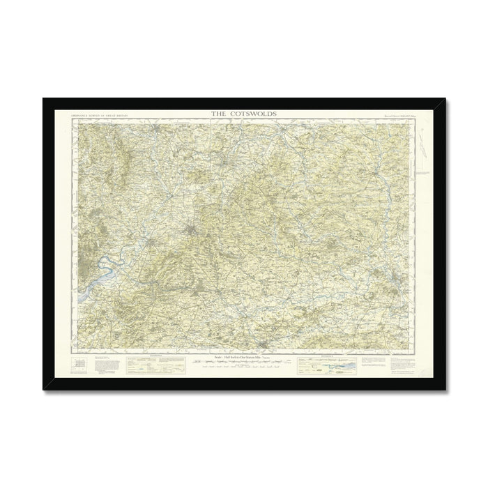 Map print of The Cotswolds framed on a white background