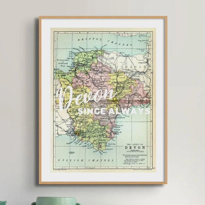 Devon Since Always (Devon Map) Vintage Map Art - Framed - Beach House Art