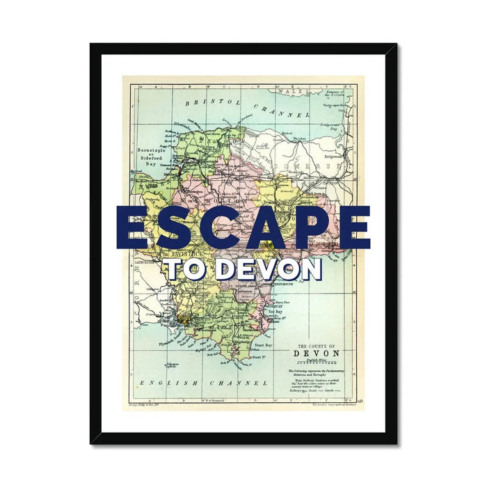 Escape to Devon (Devon Map) Vintage Map Art - Framed - Beach House Art
