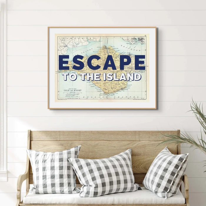 Escape to the Island (Isle of Wight Map) Vintage Map Art - Framed - Beach House Art