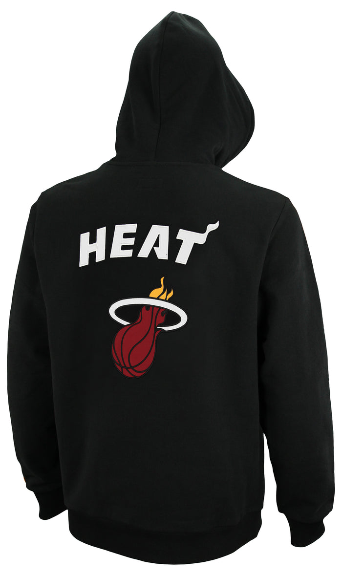 FISLL NBA Men's Miami Heat Oversized Print Applique Striped Hoodie, Black