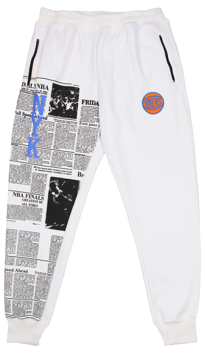 Fisll NBA Men's Newspaper Print Jogger - White - Knicks
