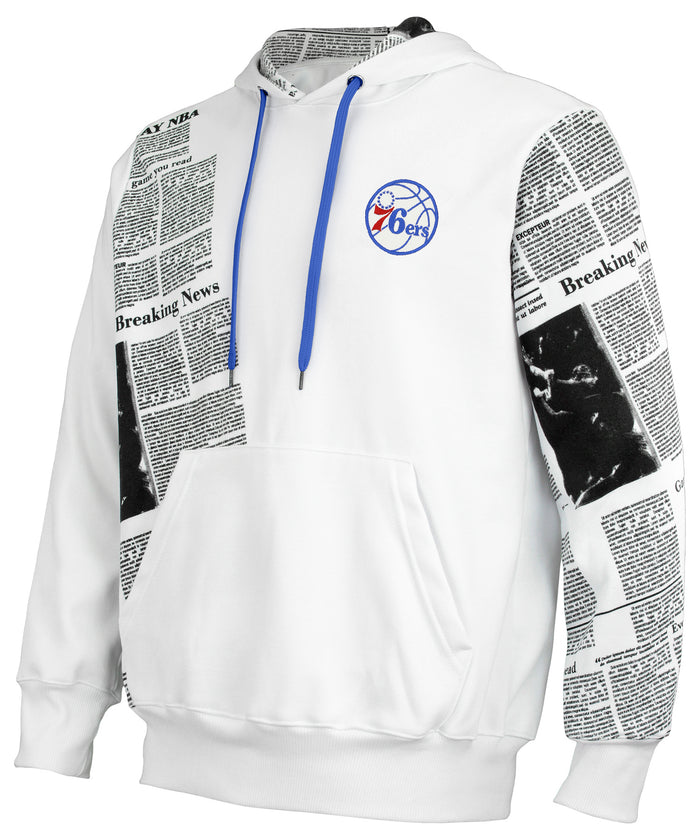 FISLL NBA Men's Philadelphia 76ers Breaking News Newspaper Print Hoodie, White
