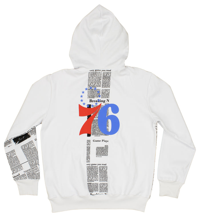 FISLL NBA Men's Philadelphia 76ers Breaking News Newspaper Print Hoodie, White