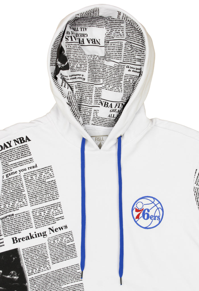 FISLL NBA Men's Philadelphia 76ers Breaking News Newspaper Print Hoodie, White