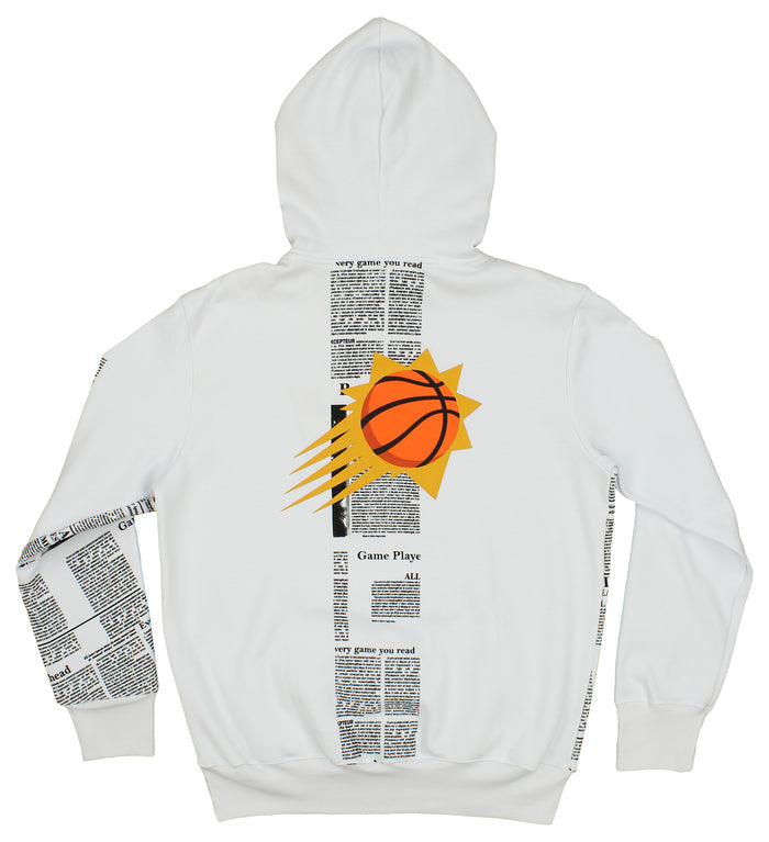 FISLL NBA Men's Phoenix Suns Newspaper Print Hoodie, White