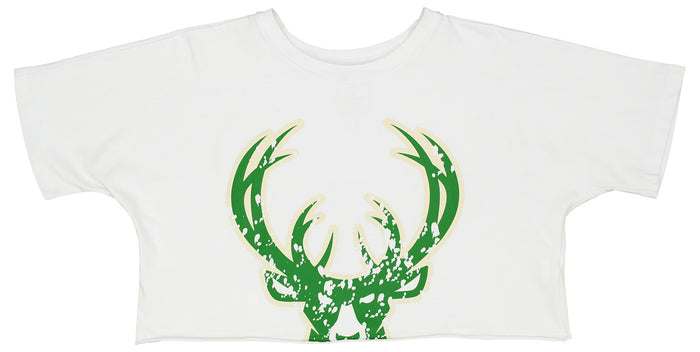 Fisll NBA Women's Distressed Print Crop Tee - White - Bucks