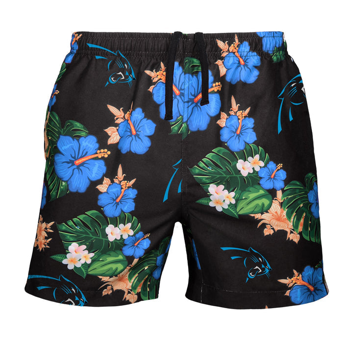 FOCO Mens Team Logo Floral Hawaiian Swimsuit Trunks, Carolina Panthers, Team Color