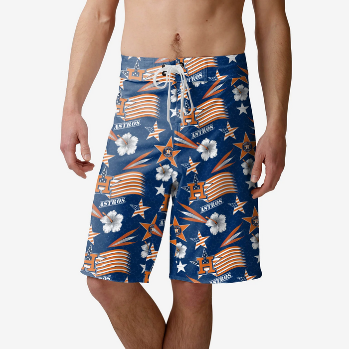 FOCO MLB Baseball Americana 8 inch Men's Boardshorts, Houston Astros, Team Colors